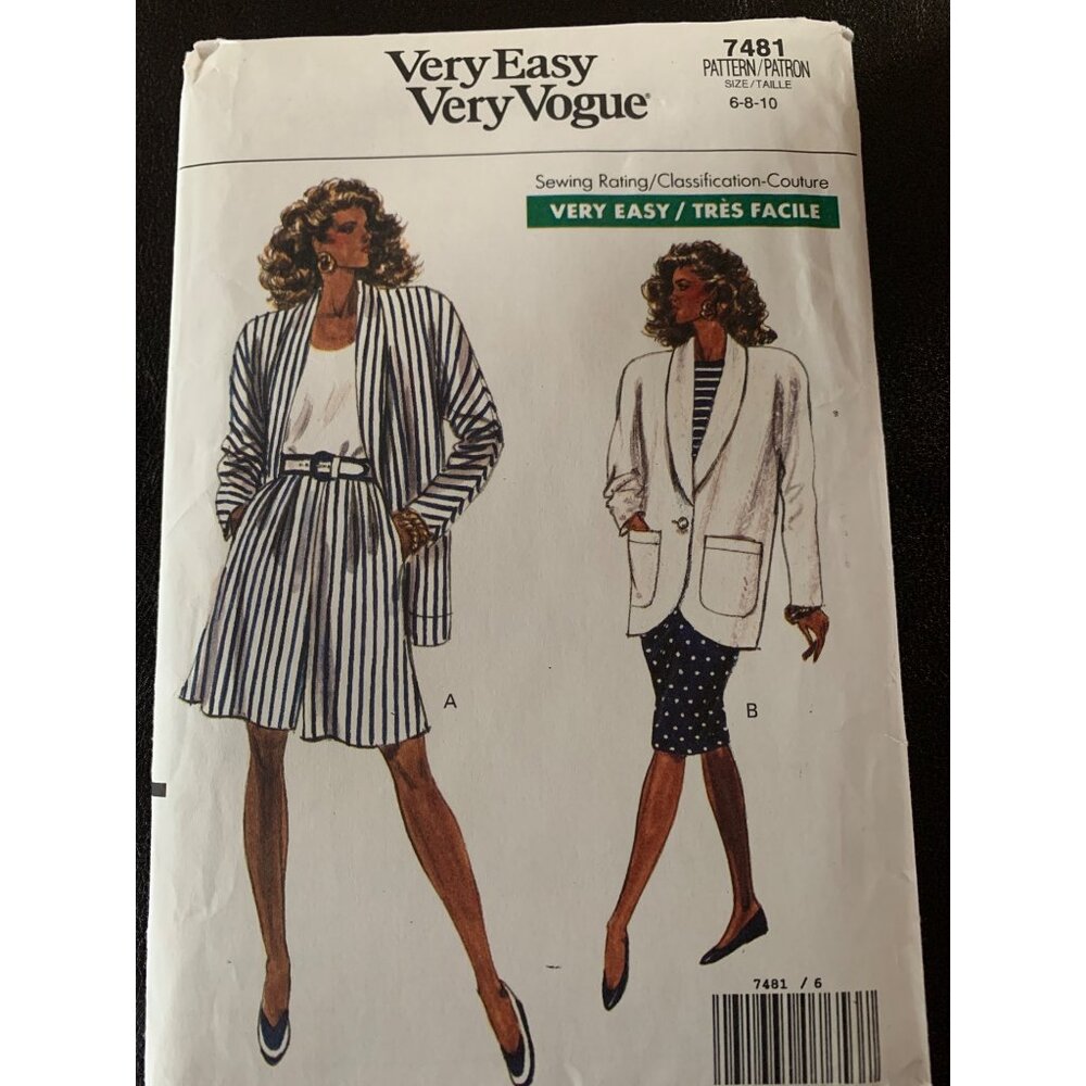 Vogue Misses Top Jacket Shorts Skirt Sewing Pattern 7481 Size 6 8 10 - Uncut